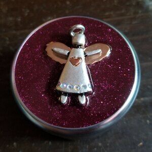 Vintage Angel Trinket Box Pewter with  gold accents and gemstones